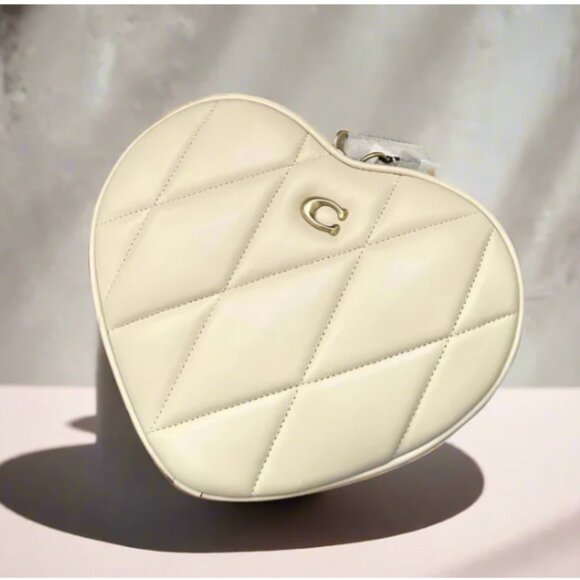 Coach Quilted Heart Crossbody Bag CE725 Ivory Nappa Leather Small Brass - Picture 1 of 12